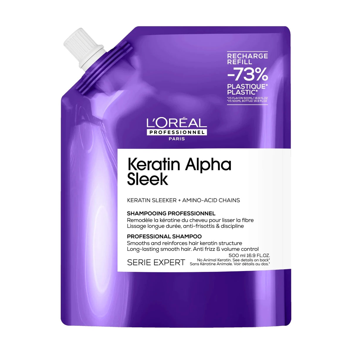 L'Oreal Keratin Alpha Sleek Shampoo Refill 500ml Refill kopen bij Hairwebshop